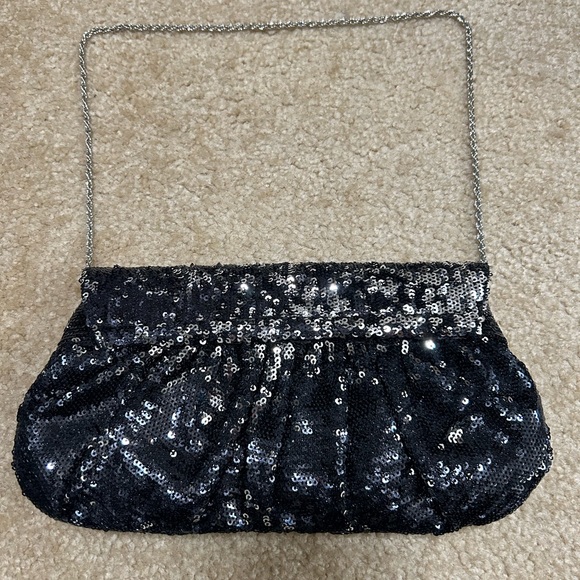 White House Black Market Sequin Clutch - Black and Silver - Picture 3 of 4